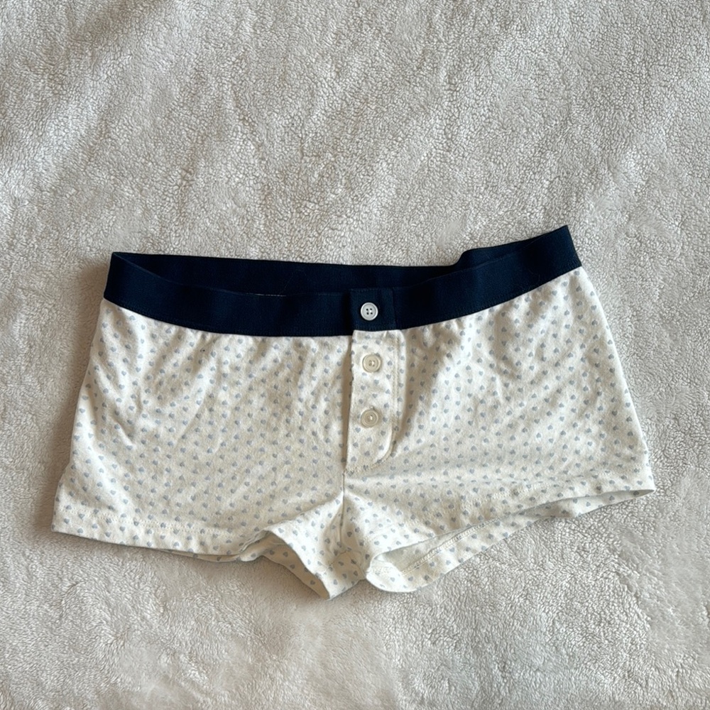 Brandy Melville  White and Blue Buttoned Sleep Shorts